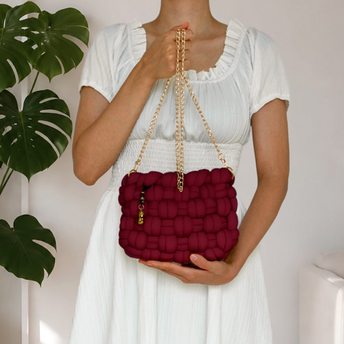 Berry Red Mini Chunky kabelka – ručně pletená kabe