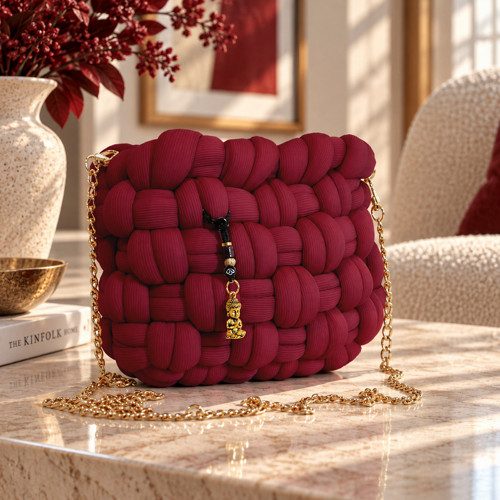 Berry Red Mini Chunky kabelka – ručně pletená kabe