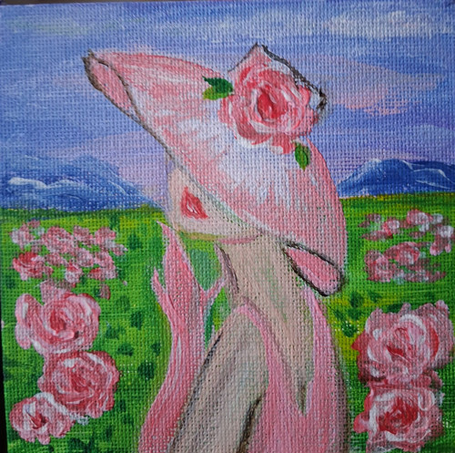 Mini obrázek, Dáma v klobouku, 10x10 cm