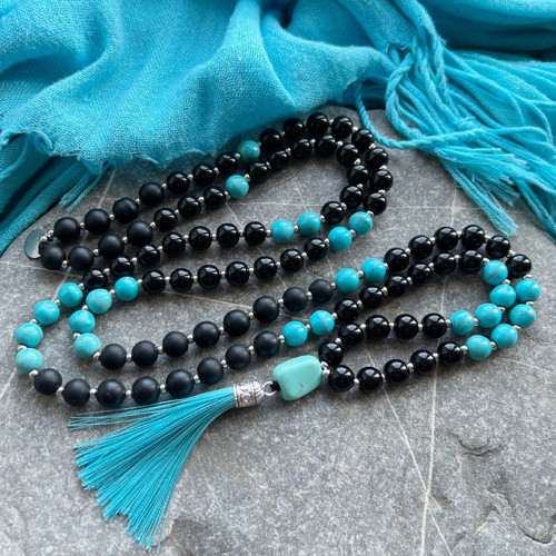 Japa Mala - onyx a tyrkenit