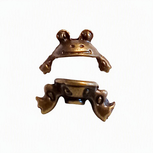4x dvoudílný kaplík žabka, 5x9mm, staromosaz