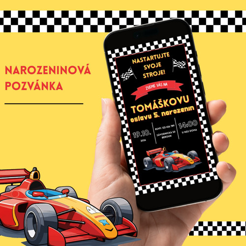 DĚTSKÁ NAROZENINOVÁ POZVÁNKA se závodní formulí
