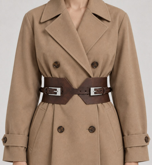 Široký kožený opasek Corset Brown