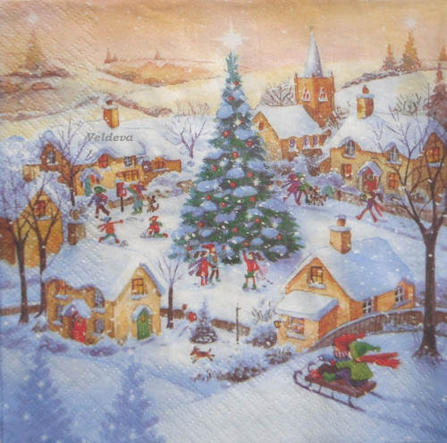 Ubrousek z papíru na decoupage "Vesnička"