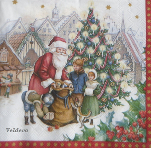 Ubrousek z papíru na decoupage "Santa s dětmi"