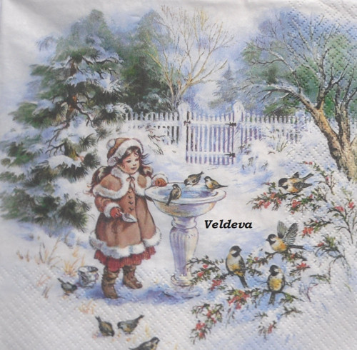 Ubrousek z papíru na decoupage "Holčička s ptáčky"