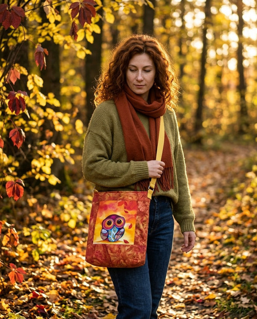Kabelka se sovičkou - oranžová podzimní