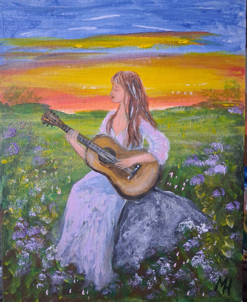 Obraz - Holka s gitarou - 24x30 cm