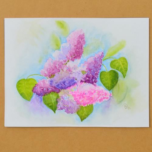 Akvarel originál - Šeřík - 24 x 18 cm