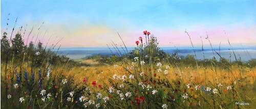 Letní louka - orig.akryl panorama 90x40 cm