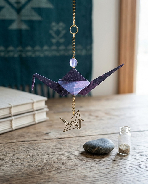 Origami závěs s šesti jeřáby a korálky