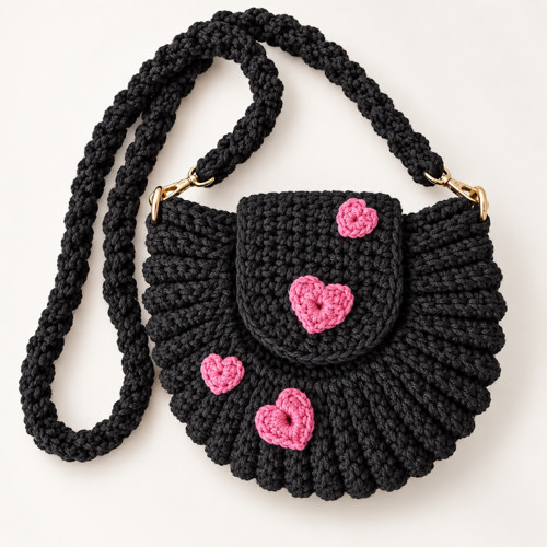 Háčkovaná crossbody kabelka se srdíčky