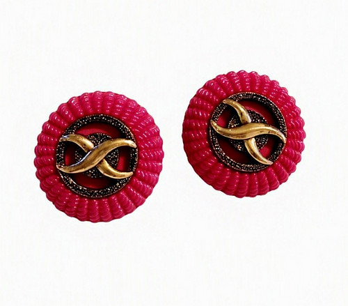 2x knoflíky starorůžové s měděným zdobením