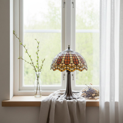 Vitrážová stolní lampa na zakázku – jantarová