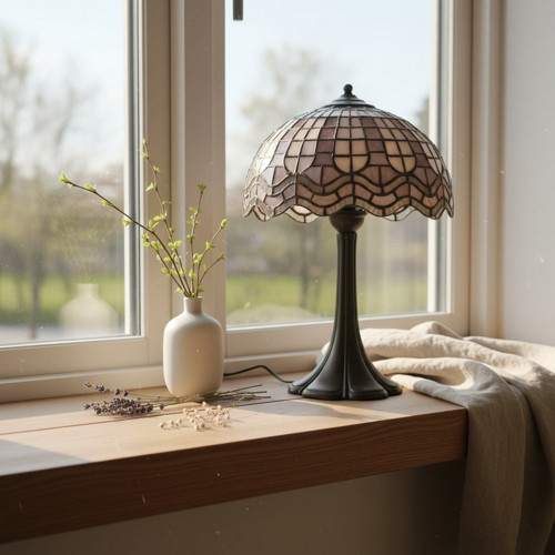 Vitrážová lampa na zakázku: lila a jemně růžová