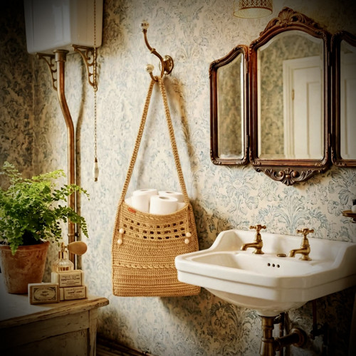 Háčkovaná jutová univerzální taška v boho stylu