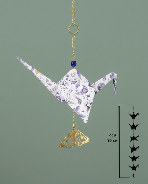 Origami závěs s šesti jeřáby a korálky