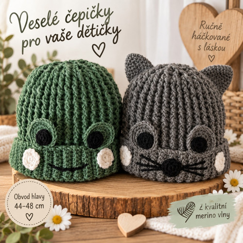 Veselé čepičky pro vaše detičky z merino vlny