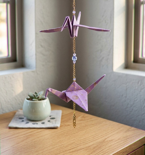 Origami závěs s šesti jeřáby a korálky