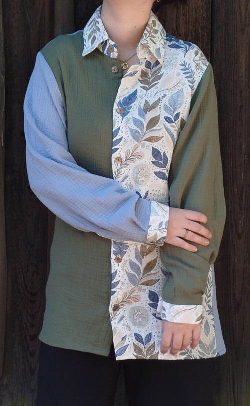 Barevná košile - Khaki s listy vel.M-XL