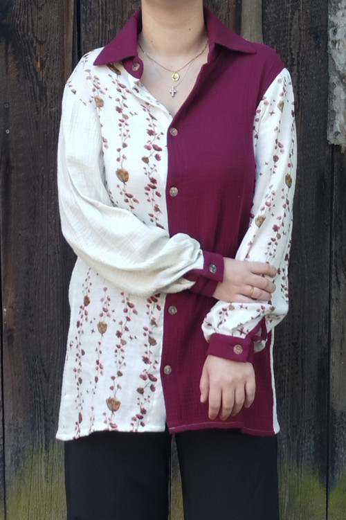 Barevná košile - Smetanová s květy vel.M-XL