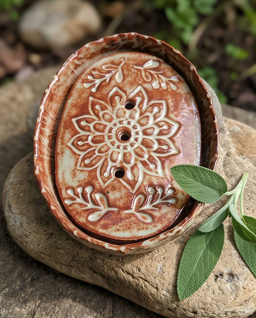 Keramická mýdlenka mandala terakota