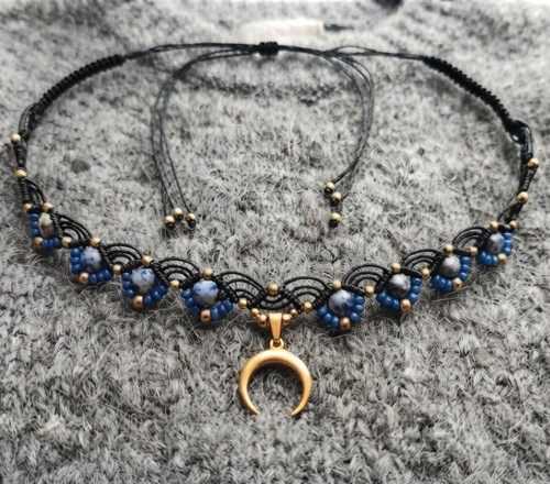 Choker,,Midnight Crescent Sodalite,,