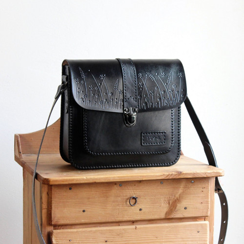 Kožená kabelka Floral satchel *Antique Black*