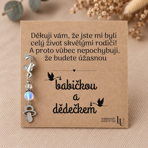 Oznámení těhotenství rodičům - přívěsek s dudlíkem