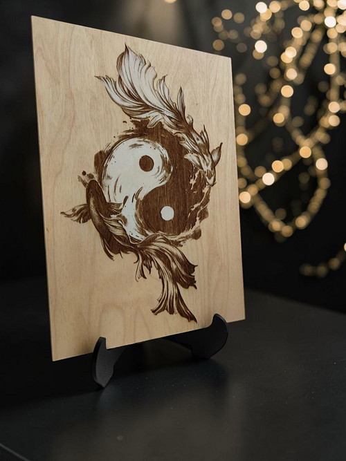 Yin yang, rovnováha, Dřevěný obraz + stojan