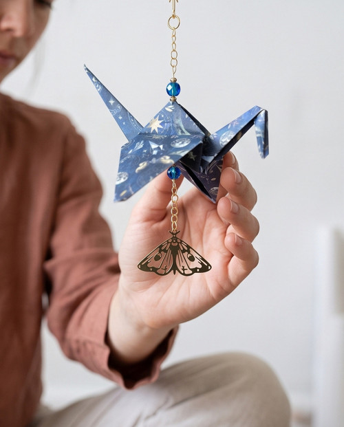 Origami závěs s šesti jeřáby a korálky