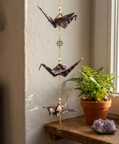 Origami závěs s šesti jeřáby a korálky