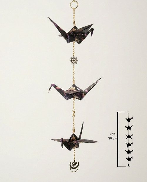 Origami závěs s šesti jeřáby a korálky