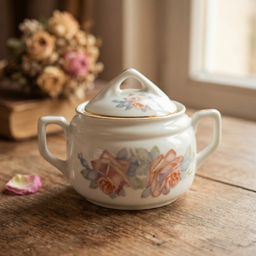 Dvě růže plané...starožitná porcelánová cukřenka