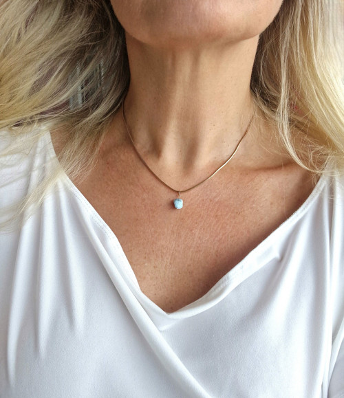 Přírodní larimar*náhrdelník*ocel rose gold