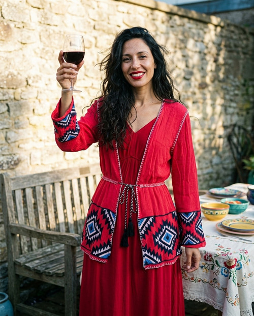 Kardigan boho red vyšívaný — foto 1