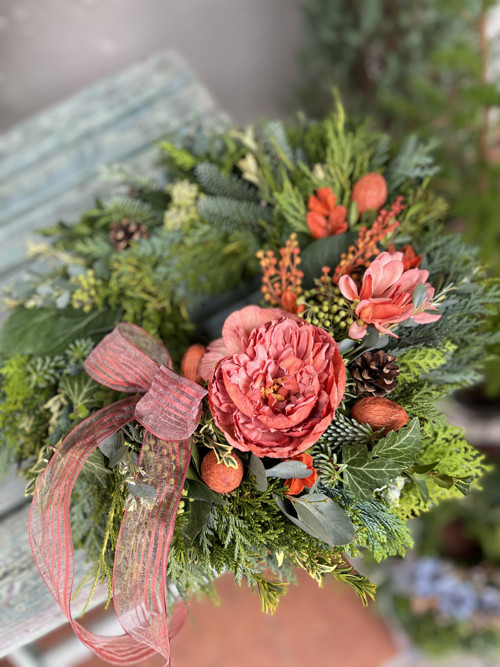 Podzimní věnec s květy - průměr 38cm — foto 1
