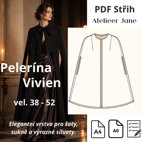 PDF Střih Pelerína Vivien - kabát přes šaty