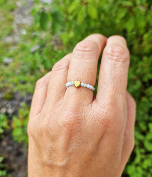 Larimar*rondelky*zlaté srdce*ocel*prsten