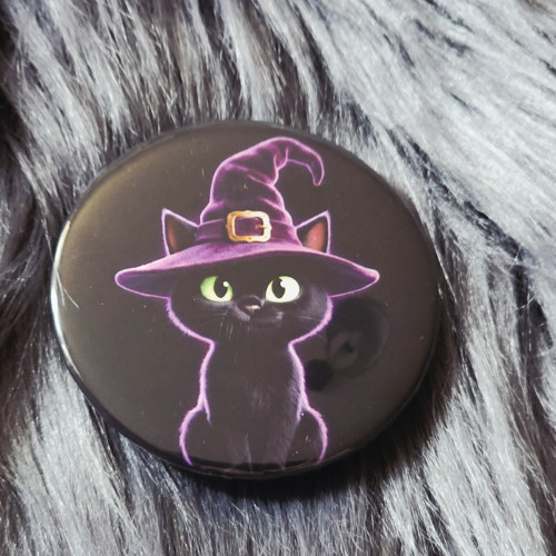 Halloweenská placka 44mm – Čarodějnická kočka