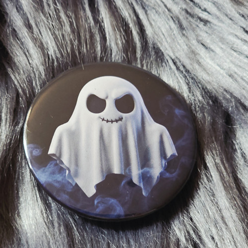 Halloweenská placka 44mm – Rozverný bílý duch