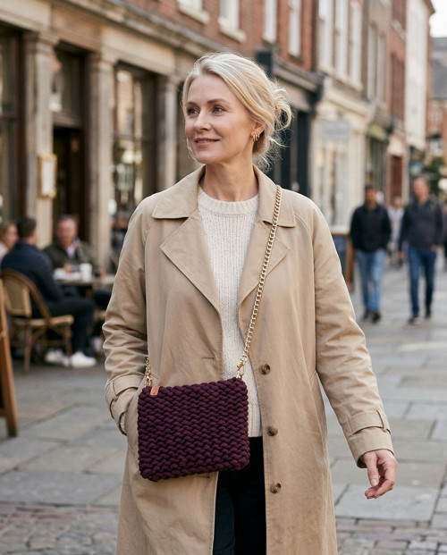 Ručně pletená kabelka Bubbly MIDI Bordeaux Lůůp