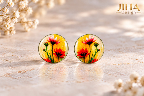 Puzetové náušnice květiny - 14 mm