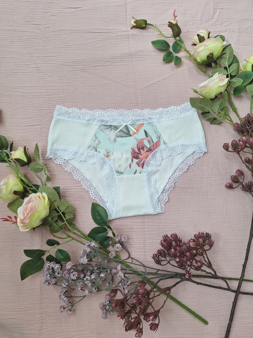Krajkové kalhotky Mentol flora