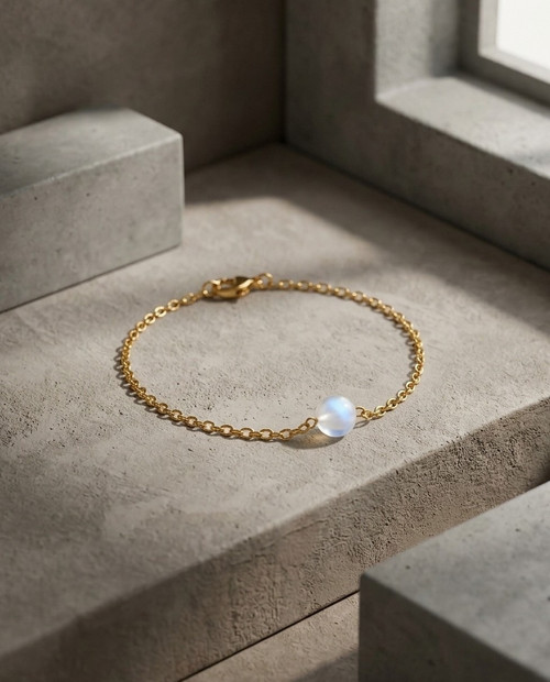 Zlacený ocelový náramek s měsíčním kamenem