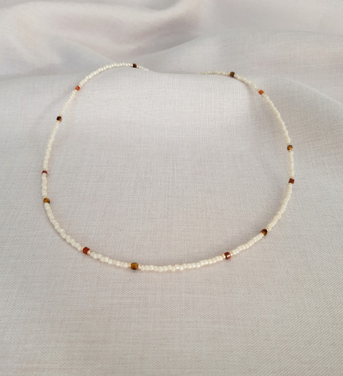 Krémový Choker Náhrdelník S Tygřím Okem, Jaspisem