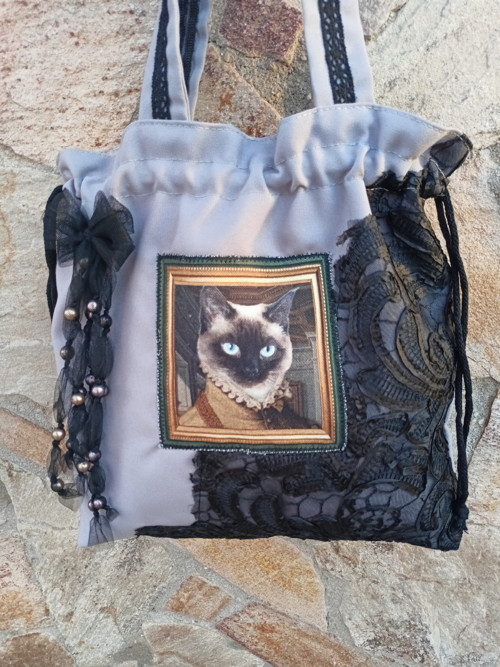 Taška - Portrét kočky- Ragdoll, krajka