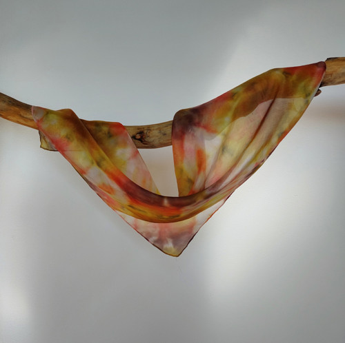 Hedvábný šátek šibori – žlutá a oranžová 55×55 cm