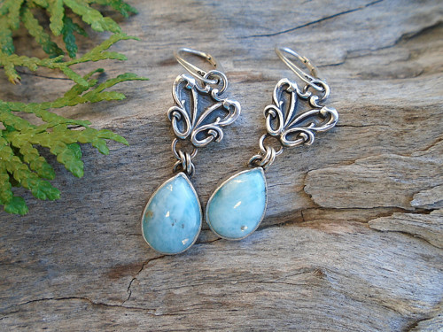 Strieborné náušnice Ag925 Viktorianky I. Larimar