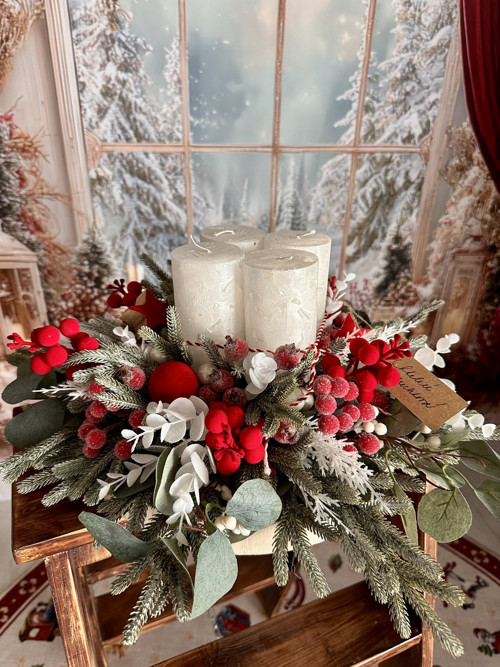 Adventní vánoční svícen červeno-bílý